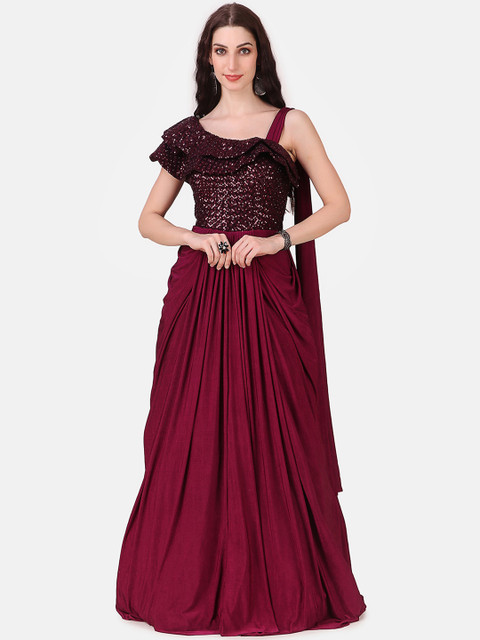 

Grancy Maroon Embellished Velvet Maxi Dress