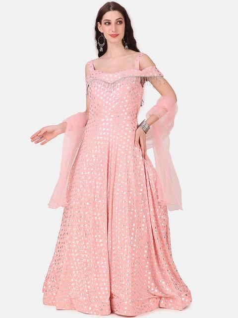 

Grancy Peach-Coloured Embellished Velvet Maxi Dress