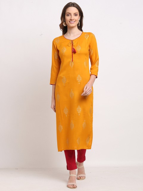 

Rajnandini Women Yellow Ethnic Motifs Jaipuri Printed Kurta