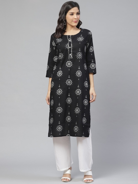 

Ishin Women Black Geometric Printed Kurta