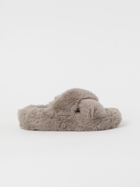 

H&M Womens Grey Faux Fur Slippers