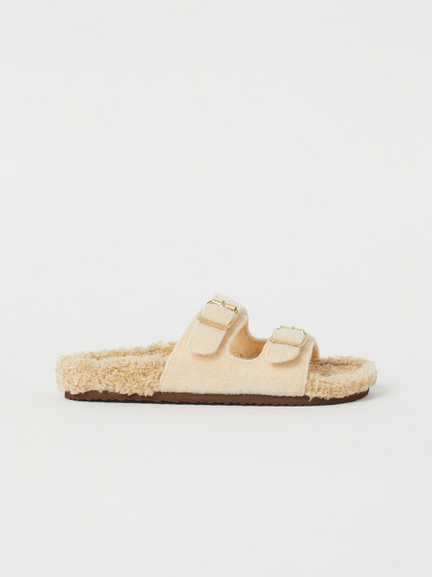 

H&M Womens Beige Faux Shearling-Lined Slippers