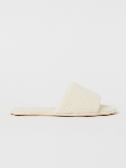 

H&M Womens White Faux Shearling Slippers