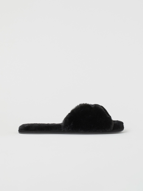 

H&M Womens Black Faux Fur Indoor Slippers