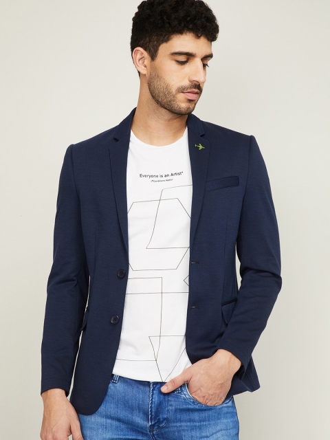 

Bossini Men Navy Blue Solid Pure Cotton Regular-Fit Single-Breasted Casual Blazer