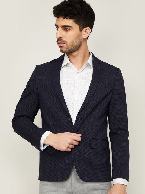 

CODE by Lifestyle Men Navy Blue & White Printed Slim-Fit Single-Breasted Formal Blazer