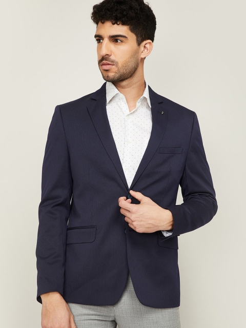 

CODE by Lifestyle Men Navy Blue & White Self-Design Slim-Fit Single-Breasted Casual Blazer