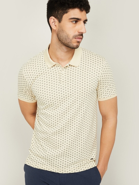 

CODE by Lifestyle Men Beige & Brown Floral Printed Polo Collar T-shirt