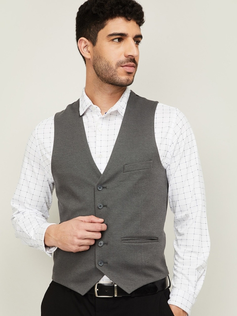 

CODE by Lifestyle Men Charcoal Grey Solid Woven Waistcoat