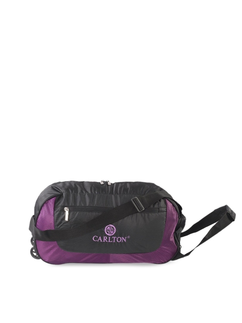 

Carlton London Unisex Violet & Black Colourblocked Medium Wheels Duffle Bag