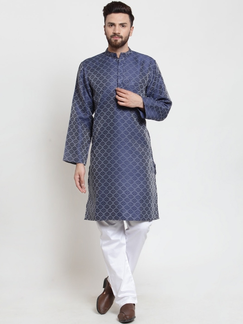 

NEUDIS Men Blue Ethnic Motifs Regular Dupion Silk Kurta with Pyjamas