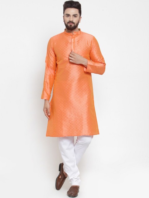 

NEUDIS Men Orange Regular Dupion Silk Kurta with Pyjamas