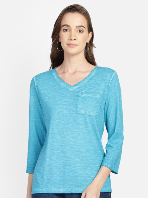 

Aditi Wasan Women Blue V-Neck T-shirt