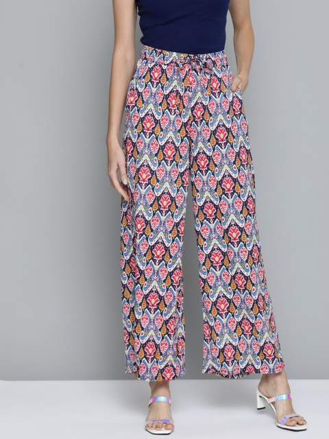

HERE&NOW Women Blue & Pink Ethnic Motifs Printed Palazzos
