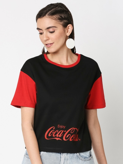 

Bewakoof Black & Red Colourblocked Drop Shoulder Top