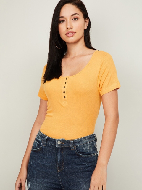

Fame Forever by Lifestyle Beige Solid Cotton Fitted Top