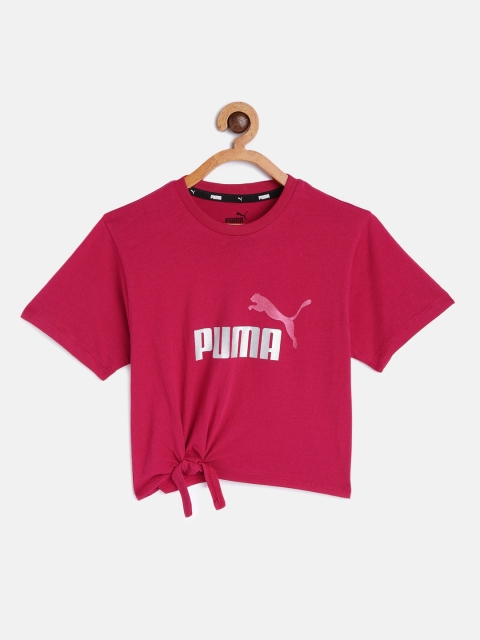 

Puma Girls Red Printed Pure Cotton Essentials+ Logo Silhouette Crop T-shirt