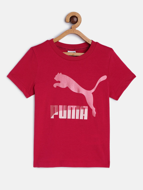 

Puma Girls Red Classic Brand Logo Printed Pure Cotton T-shirt