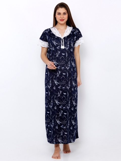 

Pretty Awesome Navy Blue Printed Maxi Nightdress