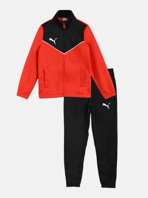 

Puma Boys Red & Black Colourblocked Track Suit with Brand Logo Print Detail