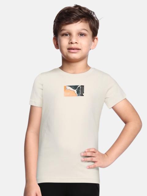 

Puma Boys Cream Printed Alpha Holiday Round Neck T-Shirt