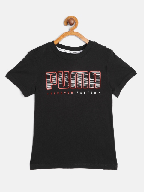 

Puma Boys Black Red Active Sport Brand Logo Print Cotton Pure Cotton T-shirt