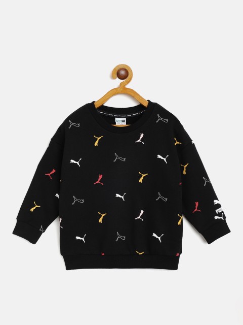 

Puma Girls Black & Red Classics Graphic Crew Brand Logo Print Loose Sweatshirt