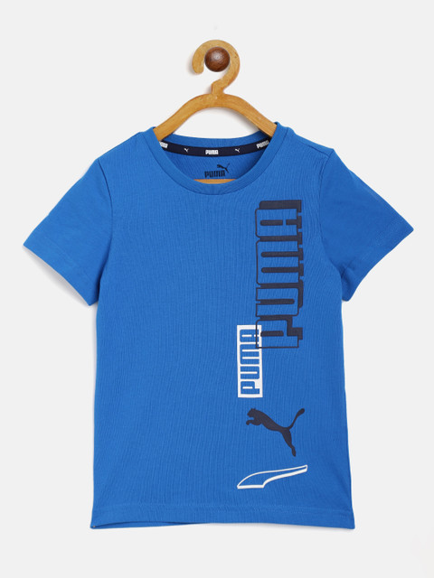 

Puma Boys Blue & White Brand Logo Printed Cotton T-shirt