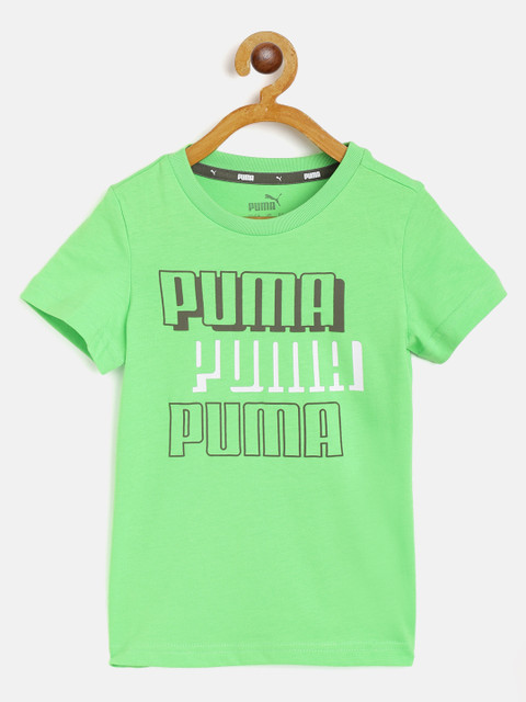 

Puma Boys Green Charcoal Grey Regular Fit Brand Logo Print Alpha Pure Cotton T-shirt