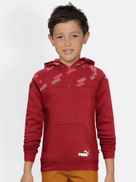 

Puma Boys Red Brand Logo Printed Hooded Sweatshirt