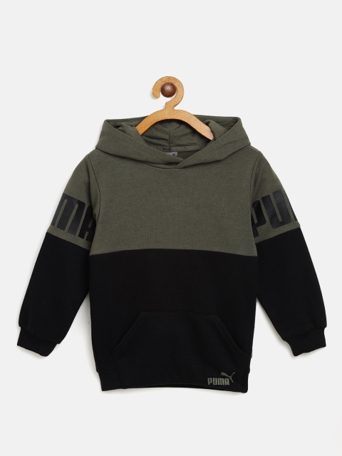 

Puma Boys Black & Olive Green Colourblocked Power Youth Hoodie Sweatshirt