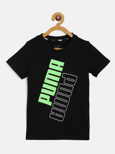 

Puma Boys Black Green Pure Cotton Regular Fit Brand Logo Print Power Pure Cotton T-shirt