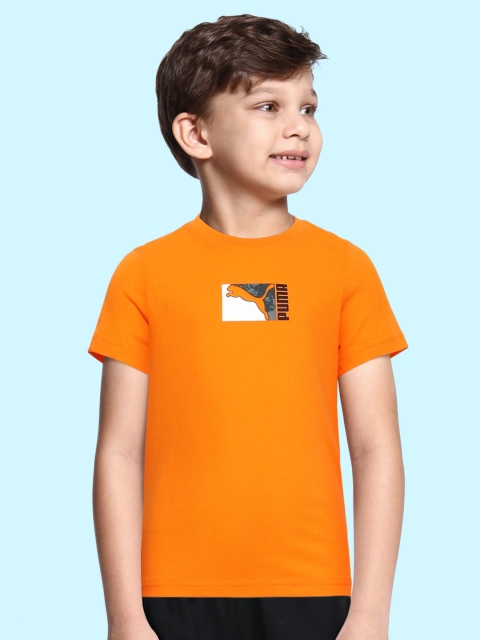 

Puma Boys Orange Brand Logo Printed T-shirt