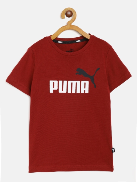 

Puma Boys Burgundy & White Brand Logo Print Cotton T-shirt