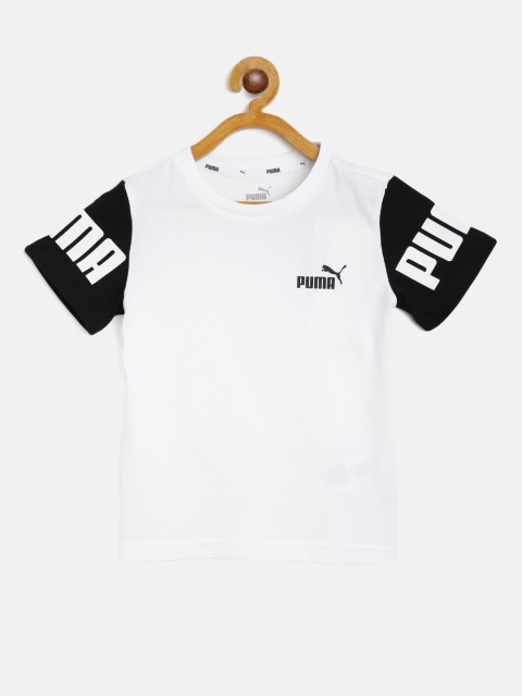 

Puma Boys White Black Regular Fit Solid Power Pure Cotton T-shirt