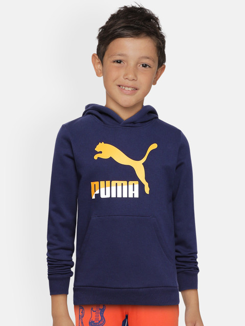 

Puma Boys Navy Blue Brand Logo Printed Hooded Sweatshirt