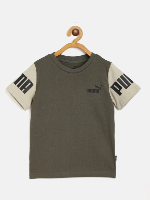 

Puma Boys Olive Green Regular Fit Solid Power Pure Cotton T-shirt