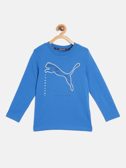 

Puma Boys Blue White Active Sports Brand Logo Print Cotton Pure Cotton T-shirt