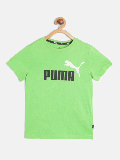 

Puma Boys Green Black Essentials+ Brand Logo Print Cotton Pure Cotton T-shirt