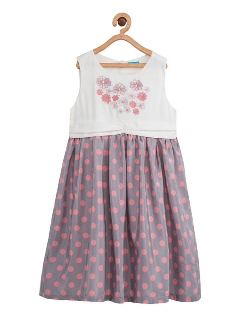 

Miyo Girls White & Pink Polka Dot Printed Dress