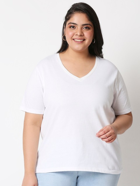

20Dresses Women White Solid V-Neck Raw Edge T-shirt