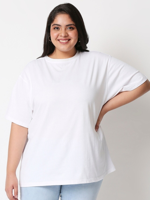

20Dresses Women White Drop-Shoulder Sleeves Pure Cotton T-shirt (Plus Size)
