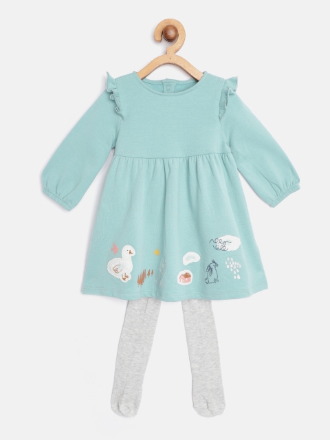 

Marks & Spencer Girls Mint Green Solid Applique Detail Fit & Flare Dress with Stockings