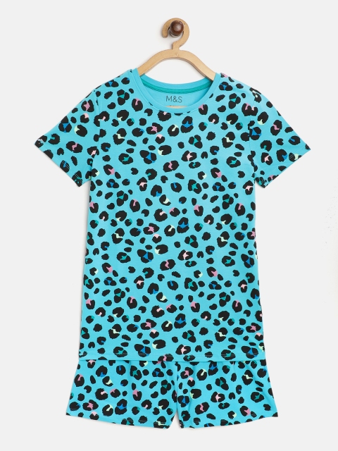 

Marks & Spencer Girls Blue & Black Leopard Printed Shorts Set