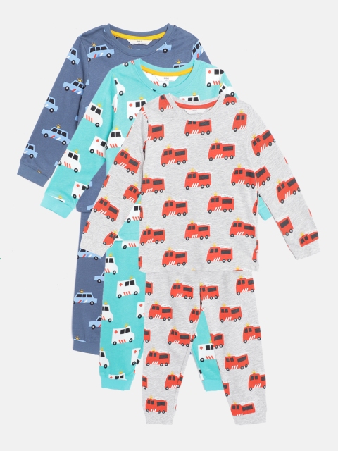 

Marks & Spencer Boys Set of 3 Conversational Print Cotton Pyjama Set, Blue