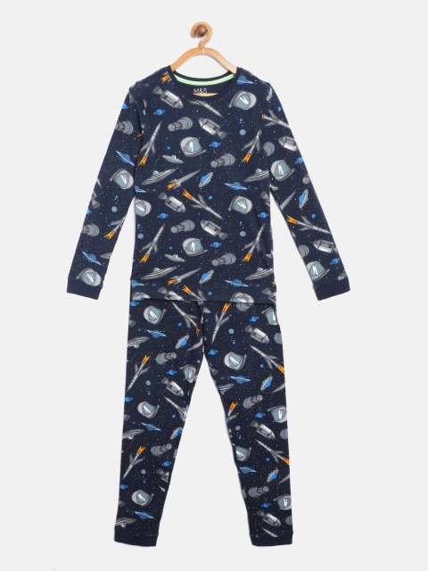 

Marks & Spencer Boys Navy Blue & Grey Conversational Print Pyjama Set