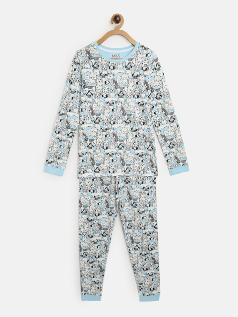 

Marks & Spencer Girls Blue & White Dogs Printed Pyjama Set