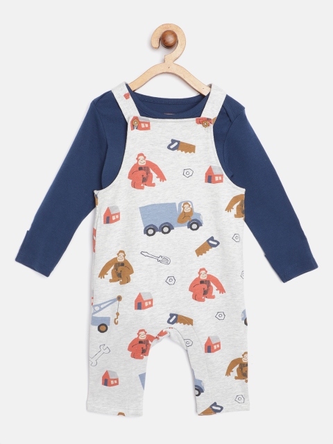

Marks & Spencer Kids Navy Blue Solid Bodysuit with Printed Dungarees