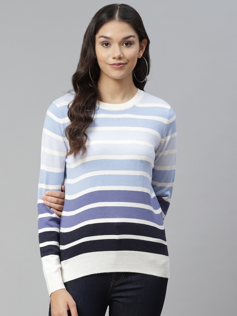

Marks & Spencer Women Blue & White Striped Pullover