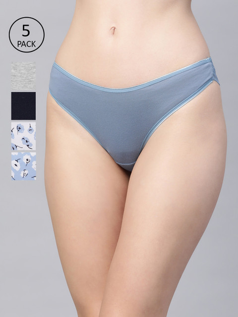 

Marks & Spencer Women Set of 5 Mid-Rise Bikini Briefs with Lace Details, Multi